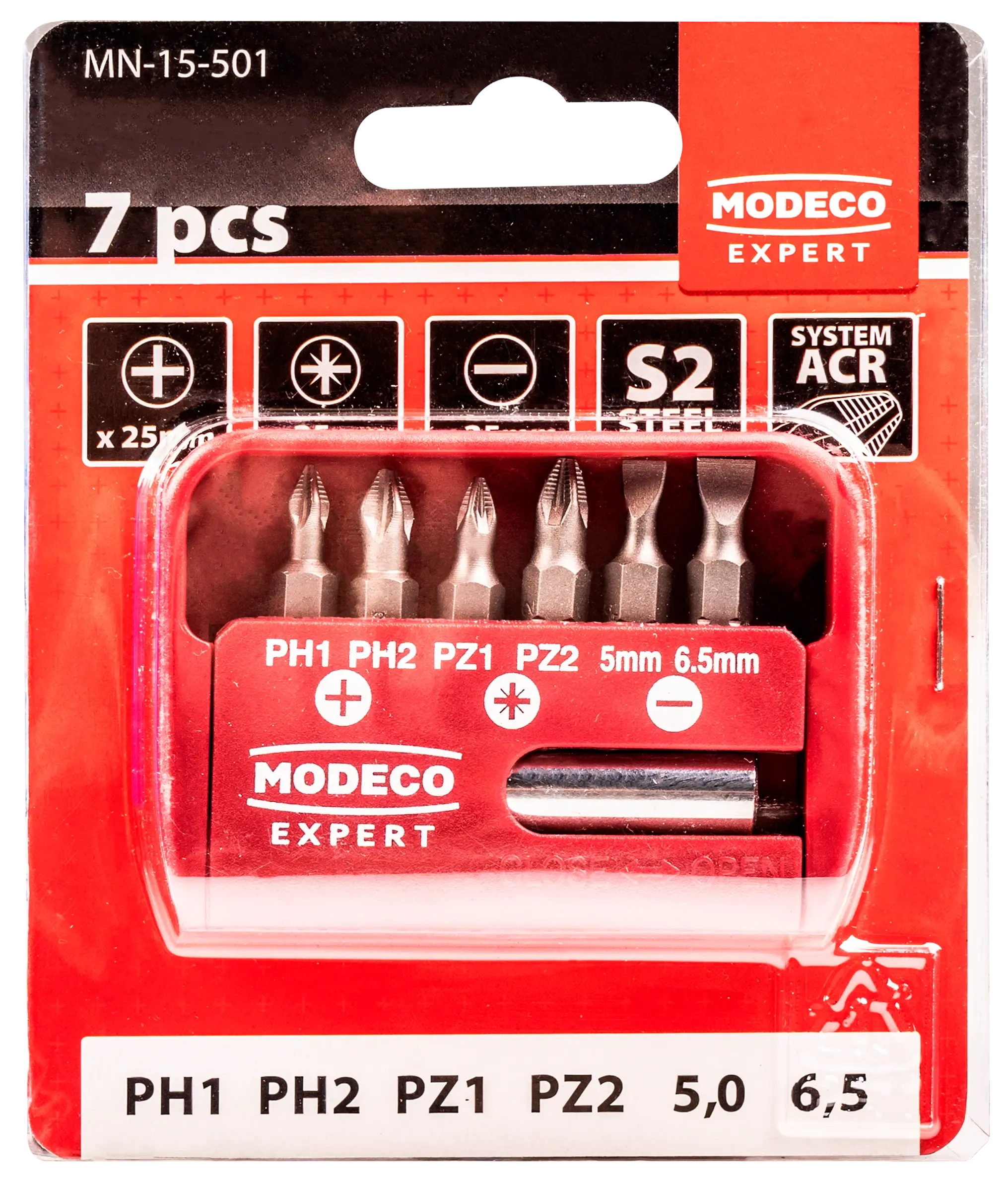 Bit set 25 mm PH1 PH2 PZ1 PZ2 SL5 SL6 5 - blister - 7 el