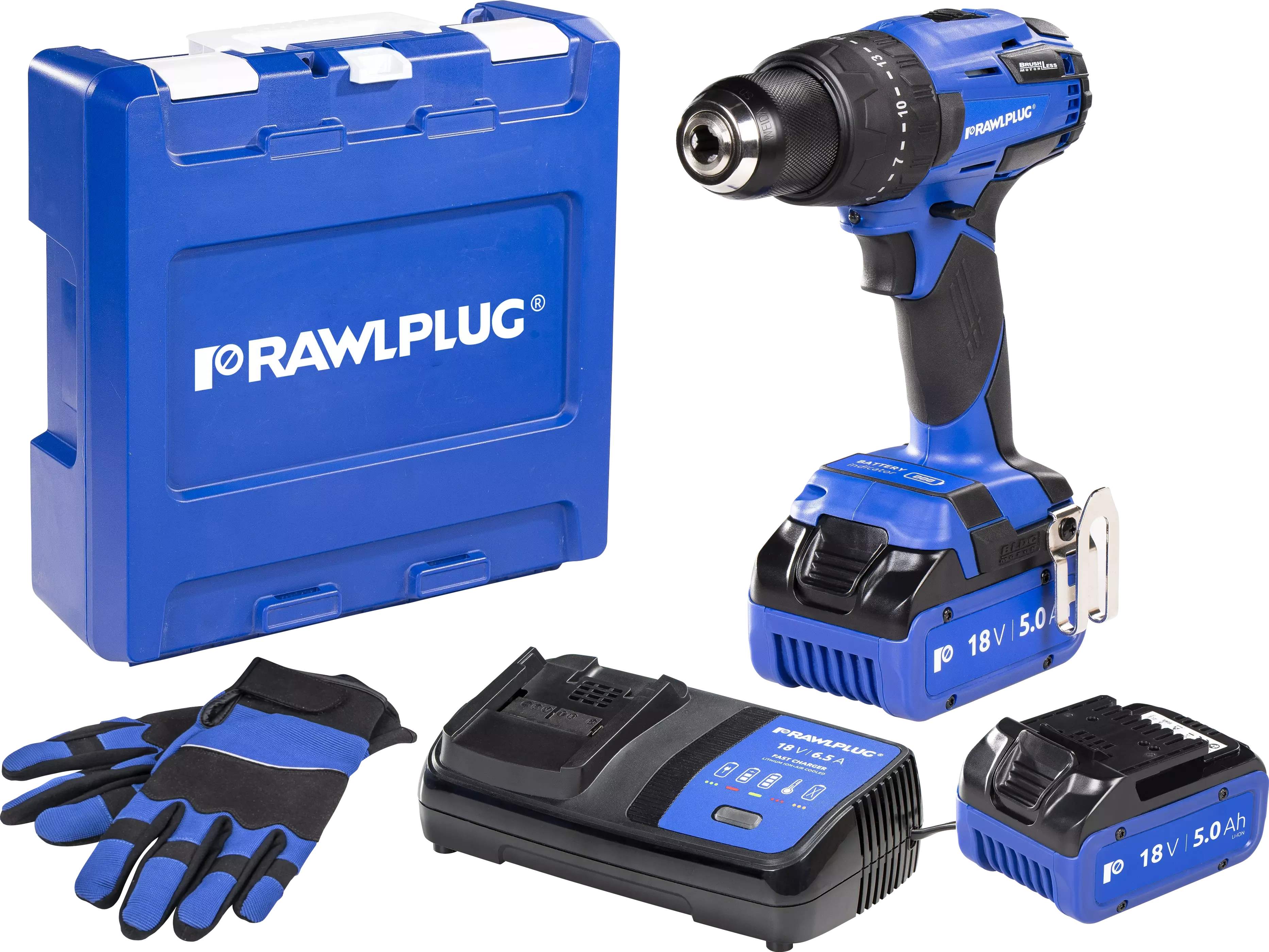 18 V RawlDRIVER 60Nm Cordless drill driver Set with RawlCASE 2 batteries 5.0Ah and 6.5 RawlCHARGER plastic case 1 pc. R PDD18 XL2 RAWLPLUG Rawlplug