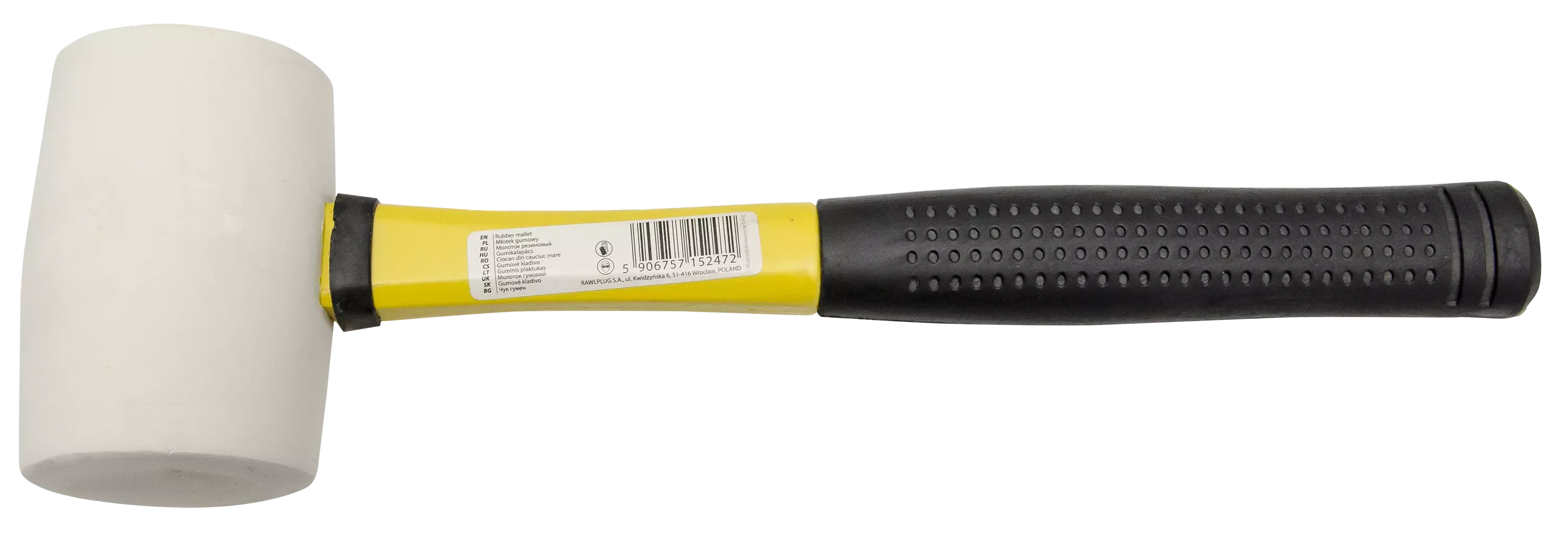 Rubber hammer 0 34kg white fiberglass handle paper label 1 pc