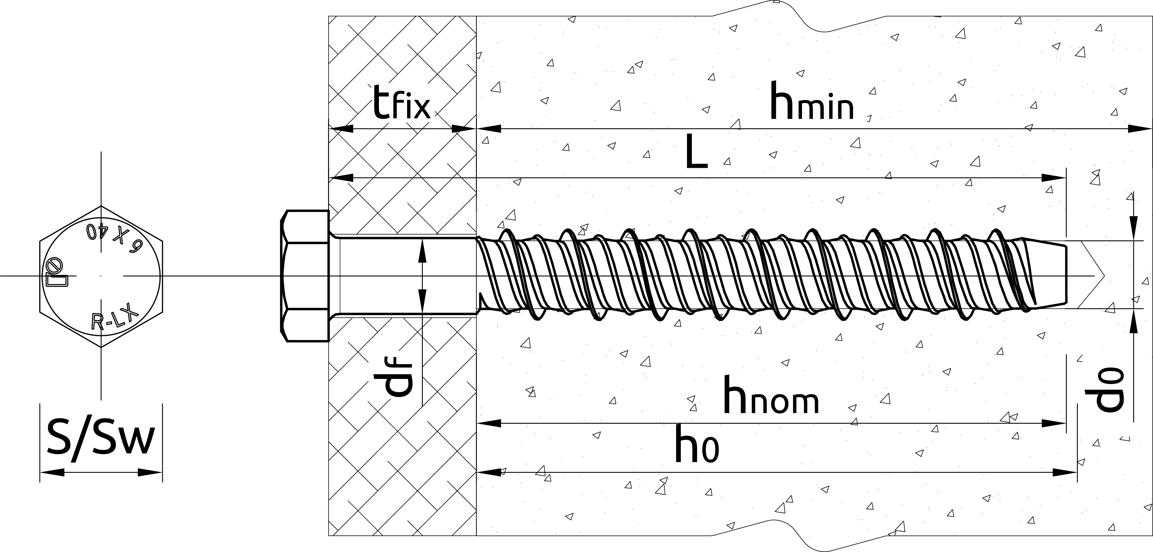 Zinc plated coated hex concrete screw anchor, R-LX-H-ZP 8x60